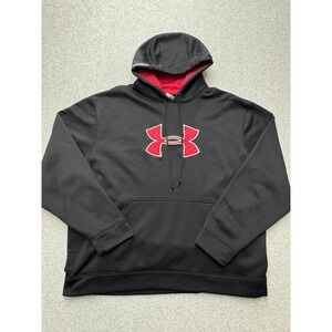 Under Armour Hoodie Mens XXL Black Red Logo Pullover Fleece Lined‎ Outdoors